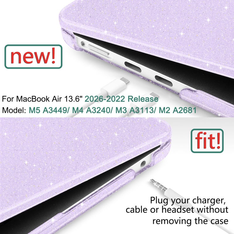 DONGKE Compatible with MacBook Air 13 inch Case M5 M4 M3 M2 2026 2025 2024-2022 A3449 A3240 A3113 A2681, Glitter Bling Plastic Hard Shell & Keyboard Cover for MacBook Air 13.6 inch, Star Purple - Image 2