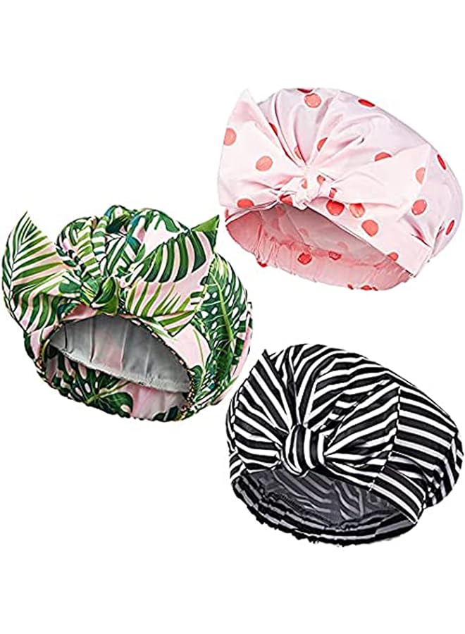KASTWAVE Pieces Shower Caps For Women Kastwave Waterproof Reusable Shower Hair Caps Elastic Hem Turban Shower Bath Caps Bowknot Silky Satin Bath Hair Caps For Long Short And Curly Hair 3 Styles  - Image 1