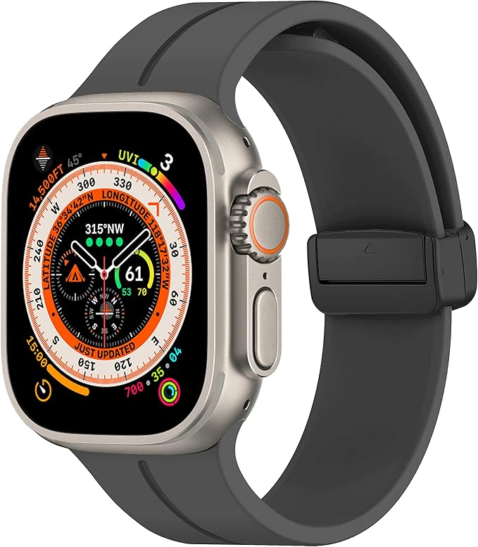 Unipha Magnetic Silicone Band for Apple Watch 49mm 45mm 44mm 42mm, Sport Wristband Strap for iWatch Series 9/8/7/6/5/4/3/SE (2nd Gen)/Ultra 2 for Men & Women – Space Grey - Image 1