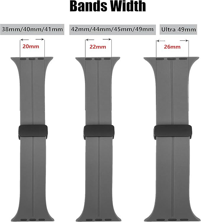 Unipha Magnetic Silicone Band for Apple Watch 49mm 45mm 44mm 42mm, Sport Wristband Strap for iWatch Series 9/8/7/6/5/4/3/SE (2nd Gen)/Ultra 2 for Men & Women – Space Grey - Image 3