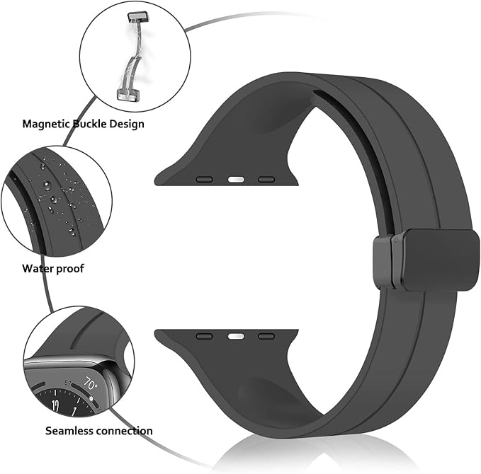 Unipha Magnetic Silicone Band for Apple Watch 49mm 45mm 44mm 42mm, Sport Wristband Strap for iWatch Series 9/8/7/6/5/4/3/SE (2nd Gen)/Ultra 2 for Men & Women – Space Grey - Image 2