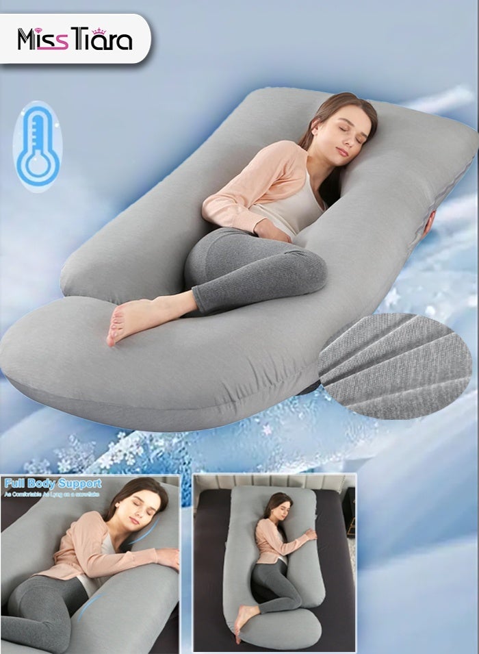 MissTiara وسادة الحمل مع غطاء تبريد، وسادة حمل مريحة للنوم، دعم جسم على شكل U للظهر، الوركين، الساقين، البطن، ضرورة للنساء الحوامل 170*90*65 سم - Image 1