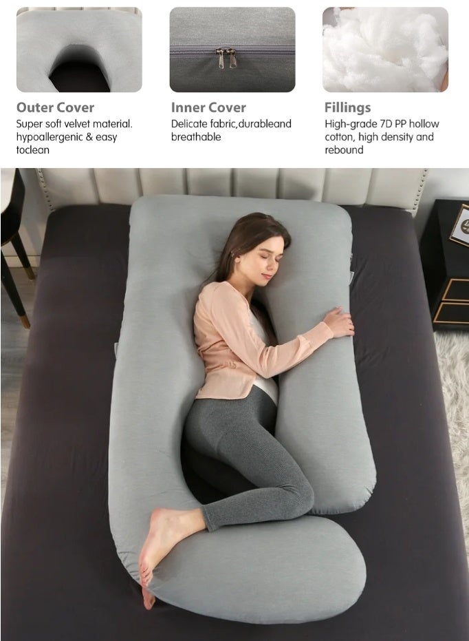 MissTiara وسادة الحمل مع غطاء تبريد، وسادة حمل مريحة للنوم، دعم جسم على شكل U للظهر، الوركين، الساقين، البطن، ضرورة للنساء الحوامل 170*90*65 سم - Image 2