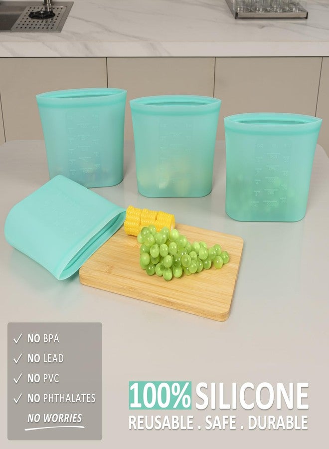 Annaklin Large Reusable Storage Bag, 4 Pack 100% Silicone Food Storage Bags Stand Up Silicone Zip Lock Bags for Food Container, Freezer Microwave Oven Dishwasher Safe, Aqua, 50.7oz/ 1500ml - Image 2
