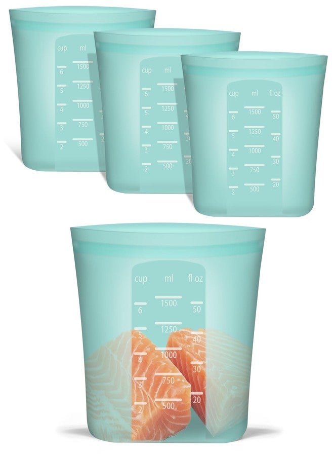 Annaklin Large Reusable Storage Bag, 4 Pack 100% Silicone Food Storage Bags Stand Up Silicone Zip Lock Bags for Food Container, Freezer Microwave Oven Dishwasher Safe, Aqua, 50.7oz/ 1500ml - Image 1