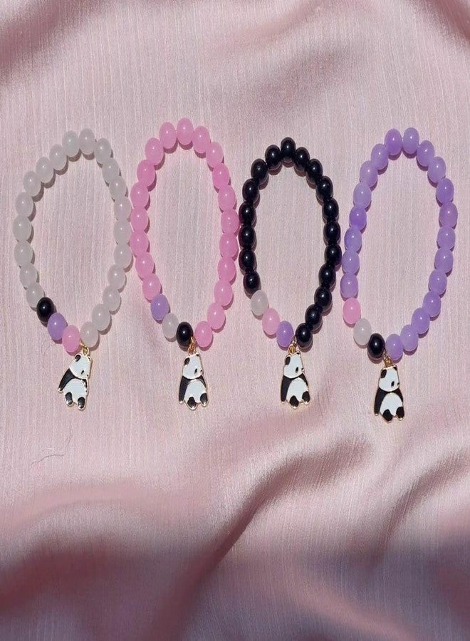 needs collection مجموعة أساور باندا سوداء مزينة بخرز حجري، مناسبة للأزواج، 4 قطع - Image 3