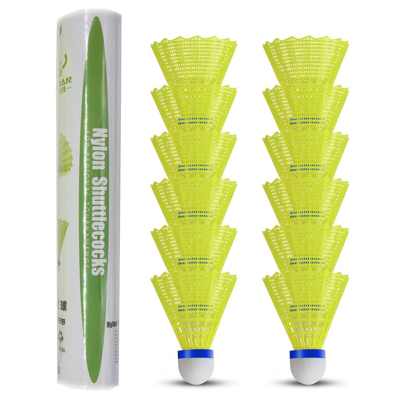 ZHENAN 12-Pack Advanced Nylon Feather Shuttlecocks,77 Grains-High Speed Badminton Balls (Yellow,Nylon) with Great Stability and Durability,Indoor Outdoor Sports Hight Speed Training Badminton Birdies - Image 1