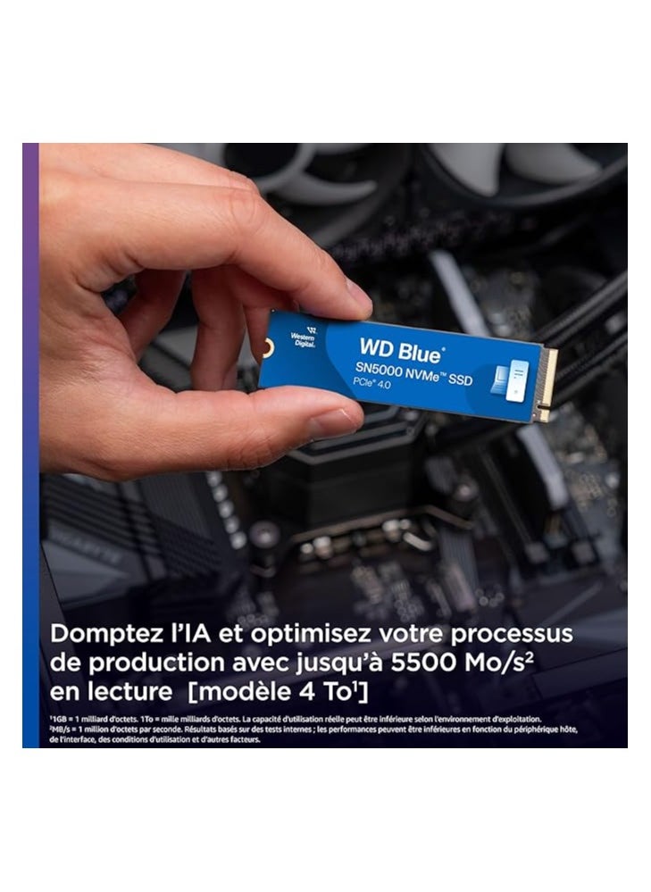 Western Digital - WD Blue SN5000 NVMe SSD 1TB M.2 2280 PCIe Gen4 x4, Up to 5150MB/s Read & 4900MB/s Write, 460K/770K IOPS, DRAM-less with HMB, 600TBW Endurance, Internal Solid State Drive for PC & Laptops | WDS100T4B0E - Image 1