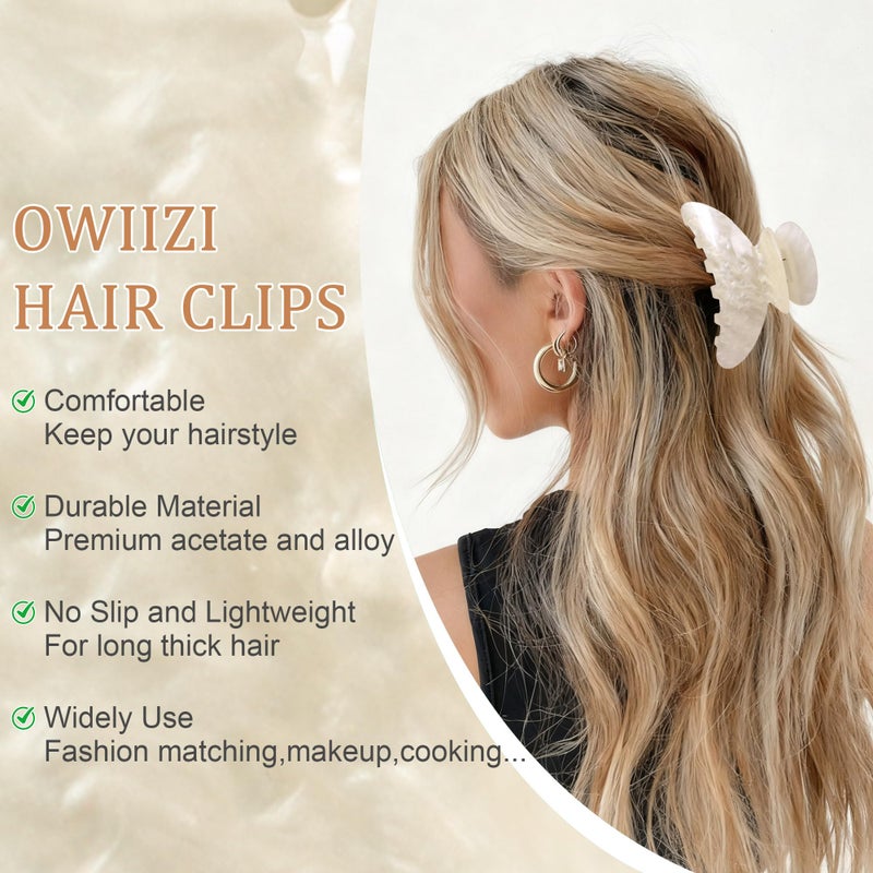 OWIIZI Durable Acetate Hair Clips for Women 4.13" Cute Hair Claw Clips Ponytail Barrette Strong Hold Acrylic Butterfly Jaw Hair Accessories for Girls Long Thick Hair(White) - Image 3