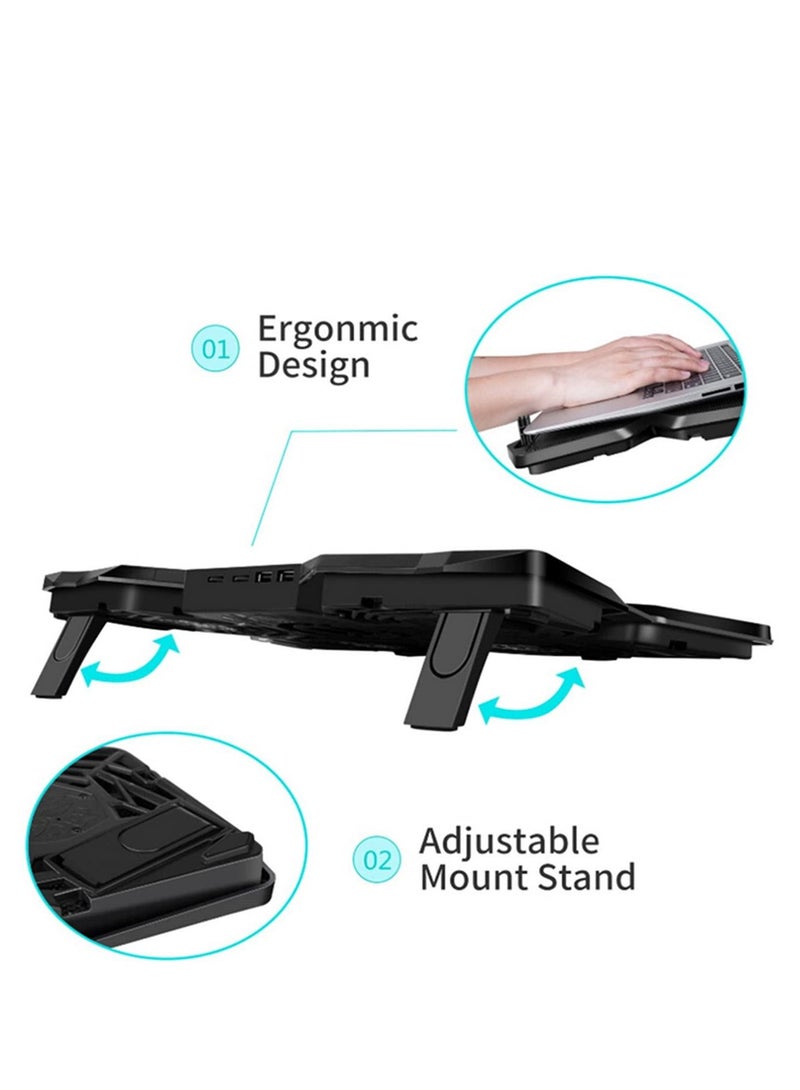 Laptop Cooler Laptop Cooling Pad Notebook Gaming Cooler Stand with Four Fan and 2 USB Ports for 14-17inch Laptop  - Image 2