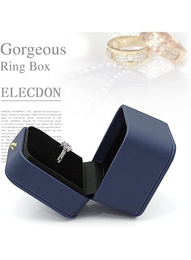 Zaboon Box Premium Gorgeous Vintage Single Slot Square Engagement Premium Leather Velvet Sapphire blue Portable Keepsake Jewelry Bearer Box for Proposal, Wedding, Ceremony - Image 3