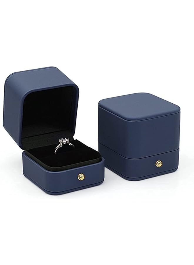 Zaboon Box Premium Gorgeous Vintage Single Slot Square Engagement Premium Leather Velvet Sapphire blue Portable Keepsake Jewelry Bearer Box for Proposal, Wedding, Ceremony - Image 2