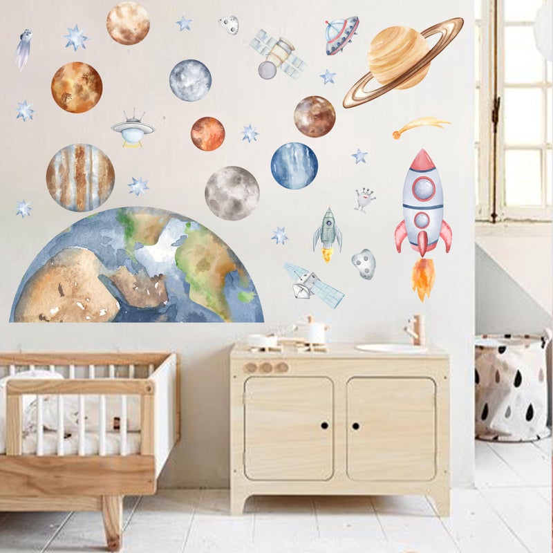 VANGNING Space Wall Stickers - Solar Planets Wall Stickers Boys, Outspace Themed Wall Decal Baby Nursery and Children's Rooms,Toddler Room Wall Art Decals - Image 3