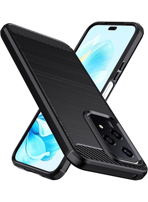Honor 200 Lite Back Cover, Brushed Carbon Fiber Texture, Flexible TPU Shockproof Protection Bumper Phone Case, Slim Case Cover for Honor 200 LITE 5G 6.7 inch, Black
