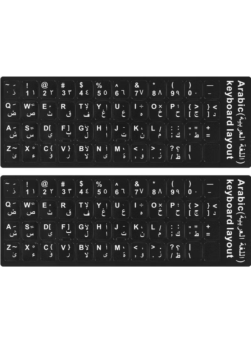 2PCS Arabic Keyboard Stickers Arabic-English Keyboard Letters Replacement Stickers Black Background with White Font for Computer Laptop Notebook Desktop Matte Arabic Keyboard Alphabet Stickers - Image 1