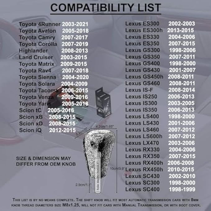 ريحني مقبض ناقل حركة من الجلد الخشبي لتويوتا أفالون، ياريس 4 رانر، لاند كروزر، سيينا، كامري، سولارا، تاكوما ولكزس ES300، ES330، GS300، GS400، GS430، SC300، SC400 - Image 4