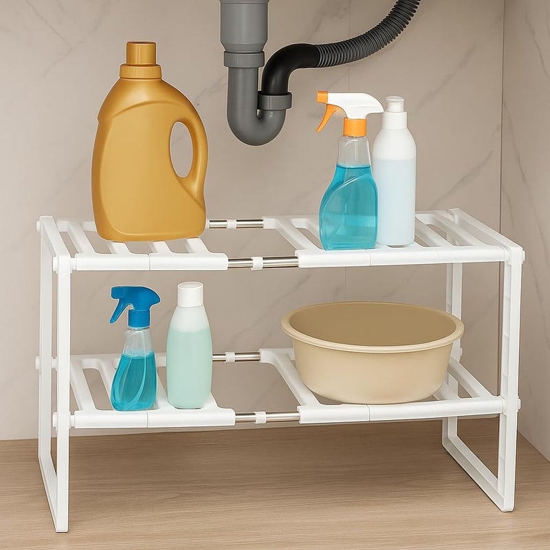 FITTO Under Sink Storage Rack – Adjustable Multi-Layer Shelf Organizer, Durable Space-Saving Storage Shelf for Kitchen, Bathroom, or Laundry Room – Heavy-Duty, Rust-Resistant, Easy Assembly - Image 2