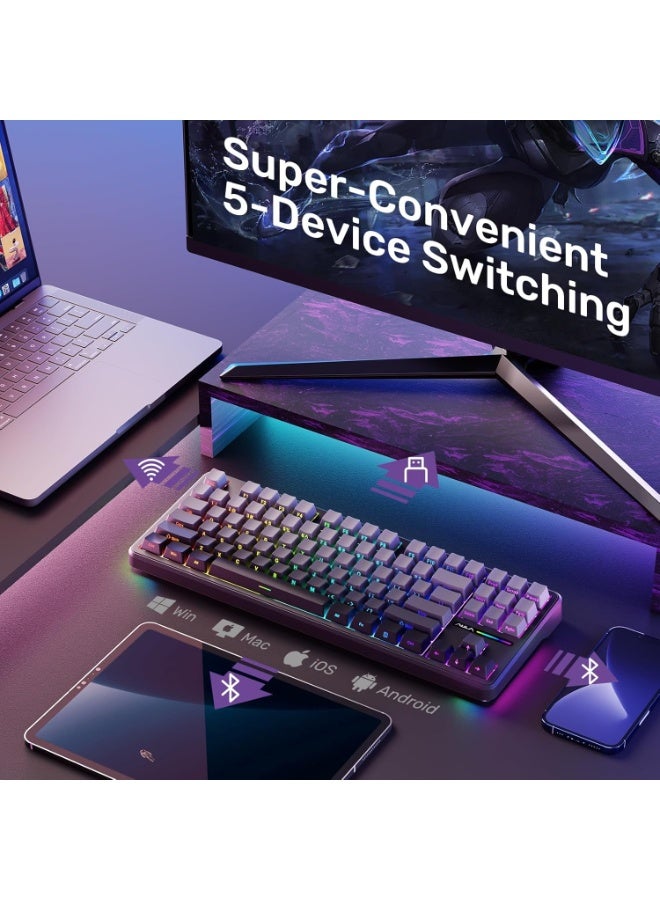 AULA F87 Pro Keyboard, Tri-Mode Bluetooth/2.4GHz/USB-C Gasket Hot Swappable Custom Mechanical Keyboard, Pre-lubed Reaper Switch, Side Printed PBT Keycaps 75% TKL Wireless RGB Backlit Gaming Keyboard - Image 3