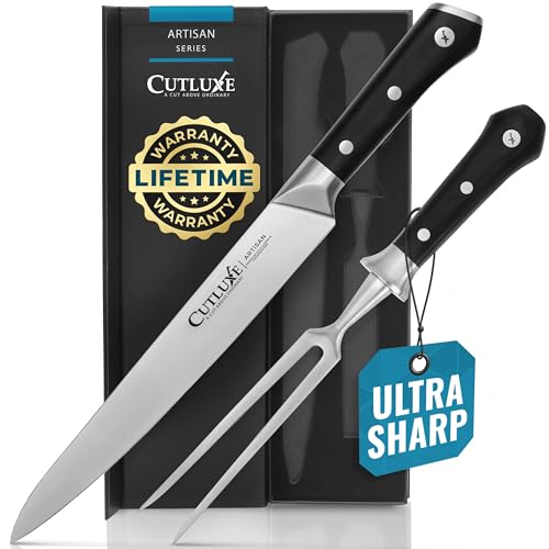 Cutluxe Turkey Carving Knife Set Carving Fork & Knife for Meat, BBQ, Brisket Razor Sharp Premium German Steel Full Tang, Ergonomic Handle Artisan Series - Image 1