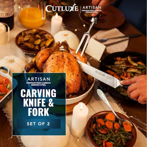 Cutluxe Turkey Carving Knife Set Carving Fork & Knife for Meat, BBQ, Brisket Razor Sharp Premium German Steel Full Tang, Ergonomic Handle Artisan Series - Image 4