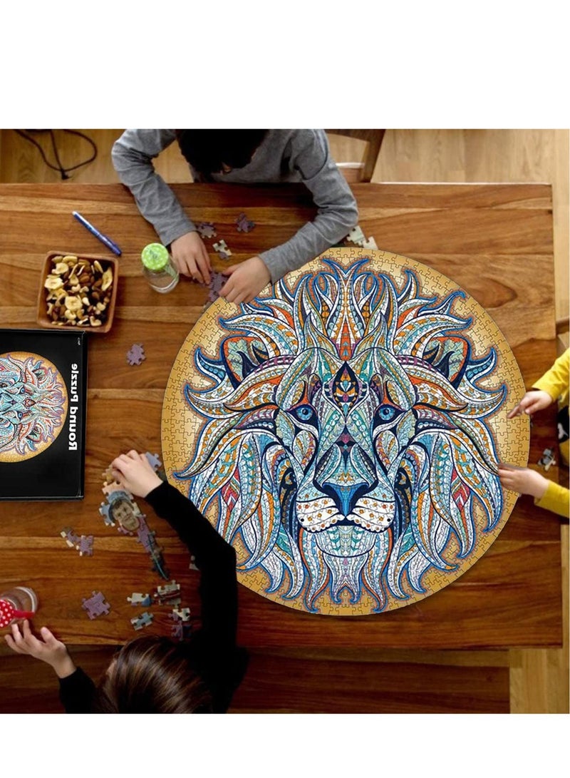 Lion Pattern Round Puzzle, 1000 Pieces of Educational Cartoon Toy Puzzle for Adults and Children - Image 3