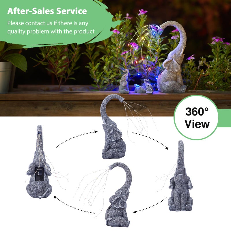 Goodeco Garden Elephant Statue Outdoor - Solar Watering Lights, Perfect for Yard, Patio, and Pathway Decor - Ideal Gardening Gifts - Image 3