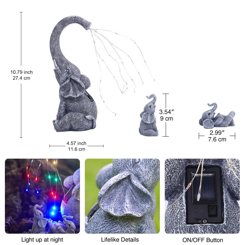 Goodeco Garden Elephant Statue Outdoor - Solar Watering Lights, Perfect for Yard, Patio, and Pathway Decor - Ideal Gardening Gifts - Image 4