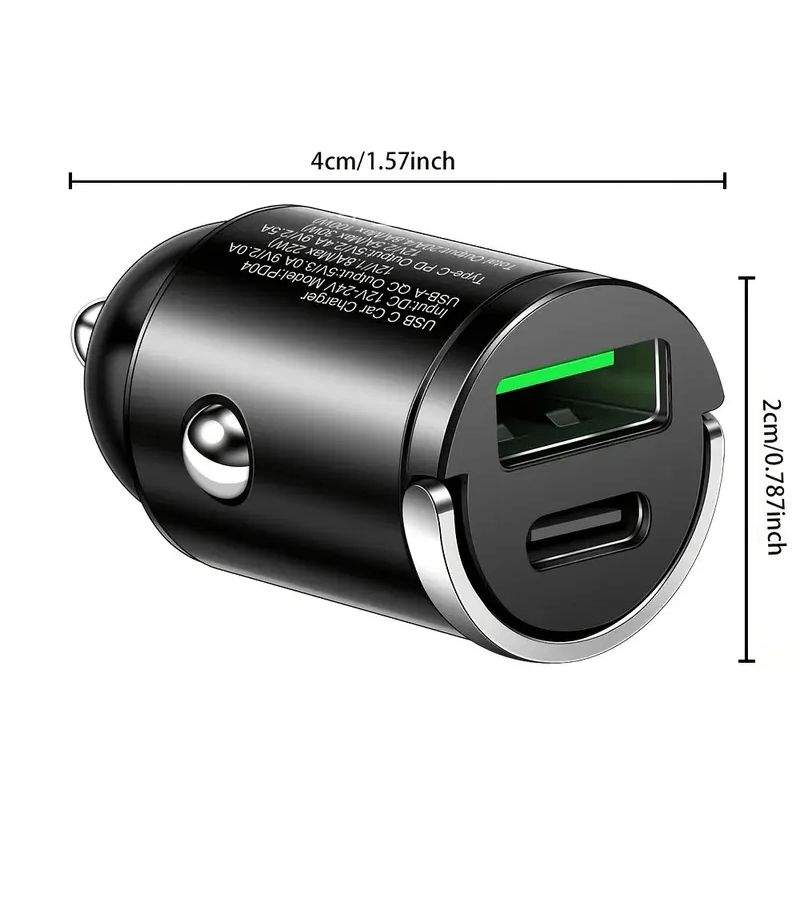 66W Car Fast Charging With USB A And Type C Dual Output Mini Design Metal Ring Decoration Stable Current Voltage Protection Black Compatible Smartphones GPS Devices Tachographs - Image 1