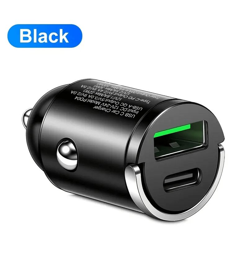 66W Car Fast Charging With USB A And Type C Dual Output Mini Design Metal Ring Decoration Stable Current Voltage Protection Black Compatible Smartphones GPS Devices Tachographs - Image 5