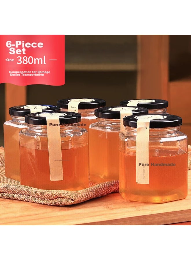 Extreme Space Jidu Kongjian Sealed Jar, Hexagonal Storage Bottle, Glass Jar, 380ml Glass Bottle, Sealed Jar, Honey Bottle, Canned Bottle, Set Of 6 - Image 1