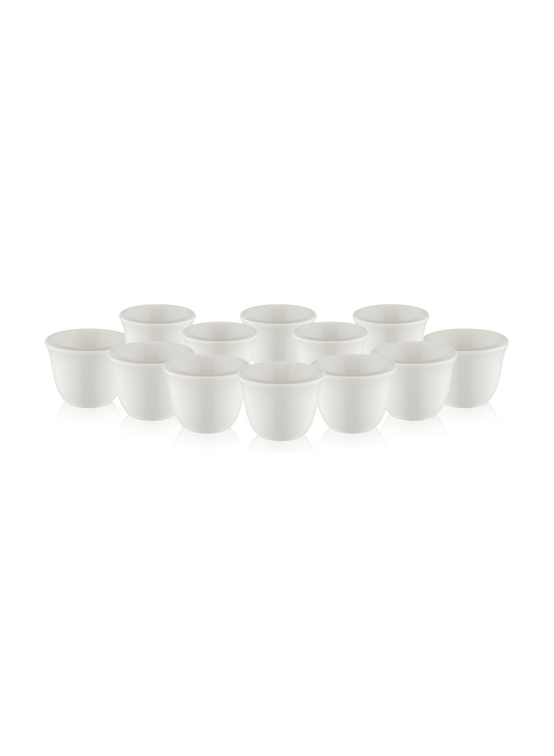 BLACKSTONE 60ML White Porcelain 12PC Set Cawa Cups designed for an elegant coffee experience, traditional Arabic drinkware collection with 6.3cm diameter made in Turkey - Image 1