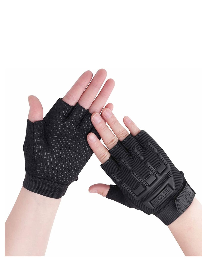 Excefore Kids Fingerless Cycling Gloves Mittens Breathable Non Slip Half Finger Bike Riding Gloves Shockproof Sports Training Gloves UV Protection Outdoor Skateboard Gloves for Boys Girls 6-10 Years  - Image 1