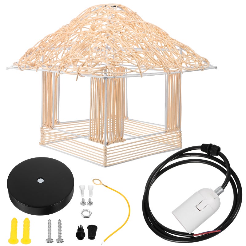 Rattan Pendant Lamp House Shaped Woven Rustic Ceiling No Bulb - Image 1