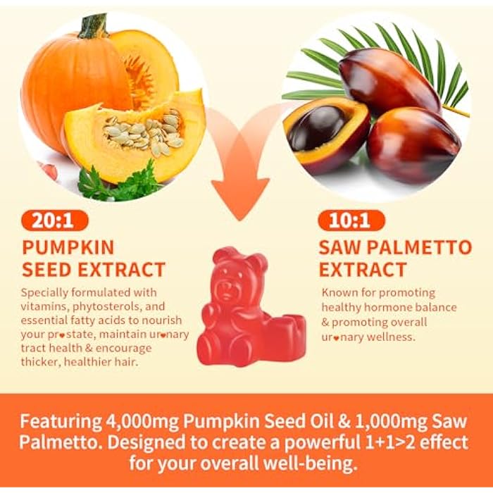 Mchokuu Pumpkin Seed Oil Supplement Gummies with Saw Palmetto for Hair Growth & Skin Health Support, High Pure Extract for Women & Men Extra Strength Pumpkin Seed, Strawberry Flavor, 60 Count - Image 3