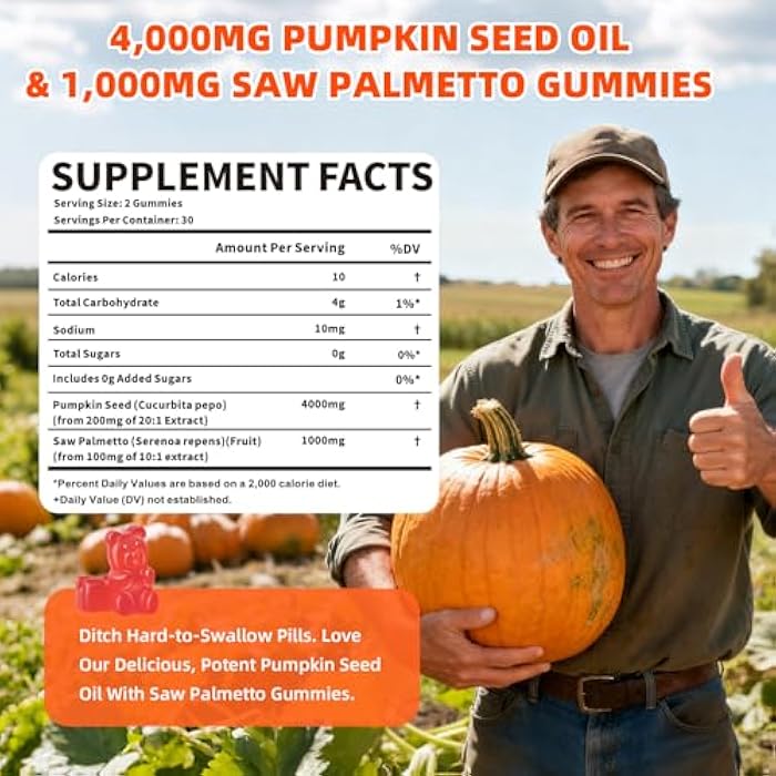 Mchokuu Pumpkin Seed Oil Supplement Gummies with Saw Palmetto for Hair Growth & Skin Health Support, High Pure Extract for Women & Men Extra Strength Pumpkin Seed, Strawberry Flavor, 60 Count - Image 2