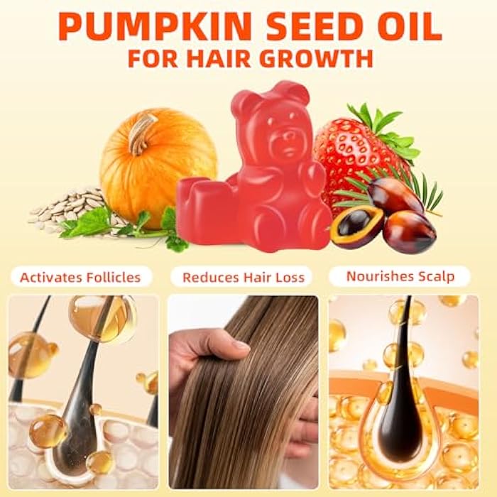 Mchokuu Pumpkin Seed Oil Supplement Gummies with Saw Palmetto for Hair Growth & Skin Health Support, High Pure Extract for Women & Men Extra Strength Pumpkin Seed, Strawberry Flavor, 60 Count - Image 5