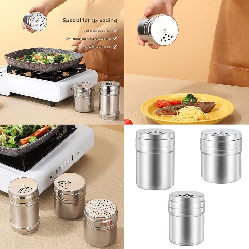 Pack of 3 Nonrust Steel Seasonings Jars Collection Metal Various Size Contemporary Design Easy Maintenance for Kitchen Counter Nonrust Steel Kitchens Tool Set - Image 2