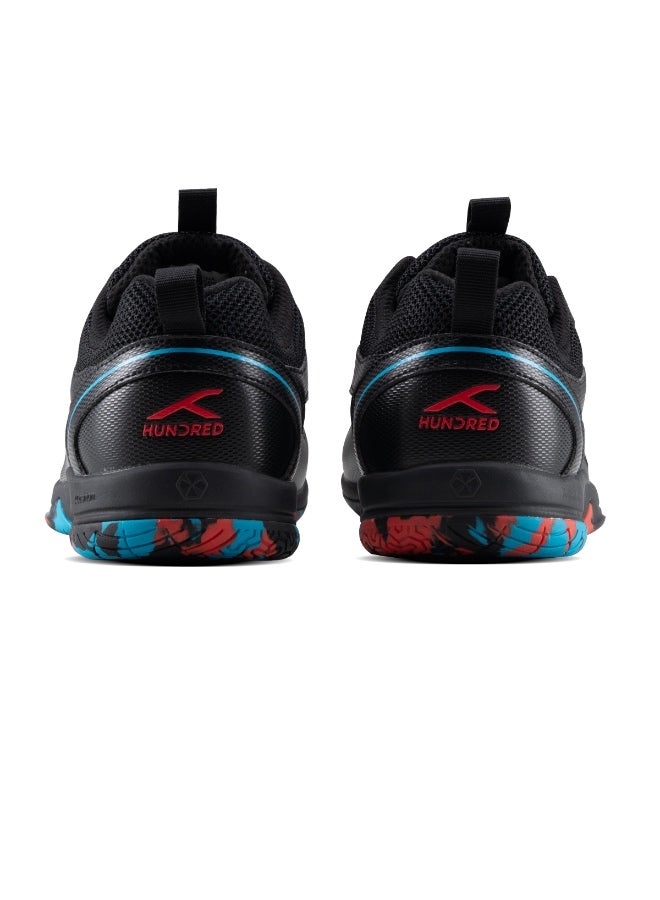 HUNDRED أحذية ريز إليت للرياضيين غير المحددين (غير مميزة) مثالية أيضًا لتنس الطاولة، الكرة الطائرة، كرة السلة والرياضات الداخلية | خفيفة الوزن ومتينة | نعل X-Cushion، قبضة نشطة (أسود/أزرق/أحمر) EUR 39 - Image 3