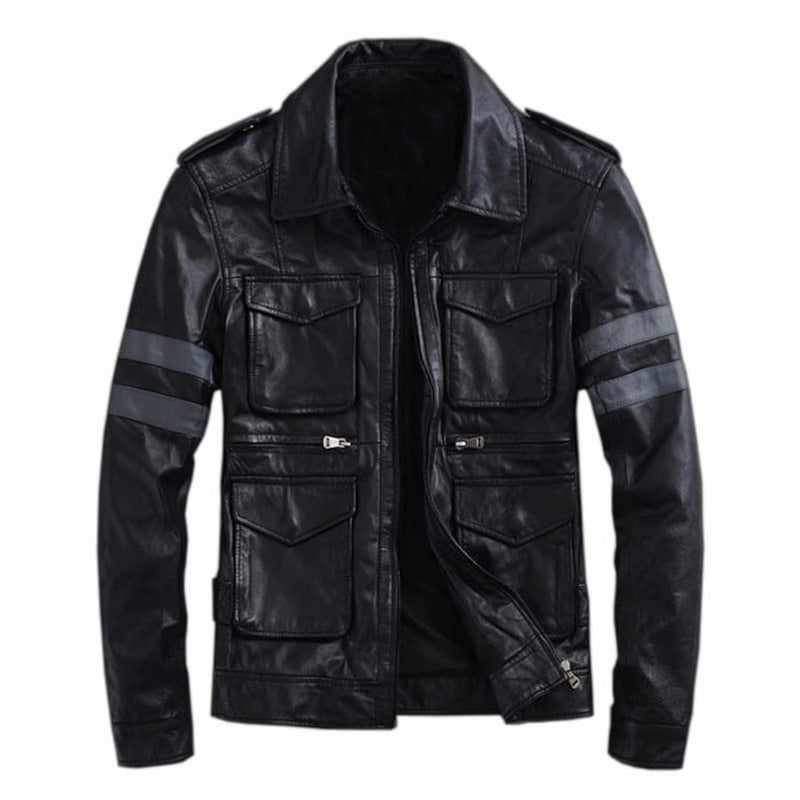 Generic Leder Fashions Men's Black Resident RE6 Evil Leon S Kennedy Leather Jacket | Men's Motorcycle Leather Jacket Genuine  - Image 1