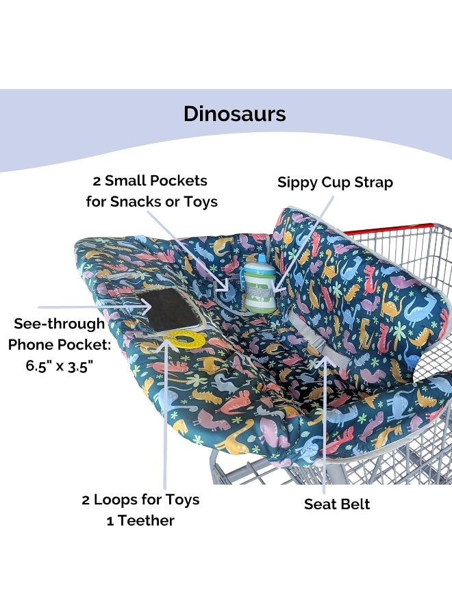 Suessie Shopping Cart Cover for Baby or Toddler | 2-in-1 High Chair Cover | Universal Fit for Boy or Girl | Includes Carry Bag | Machine Washable | Fits Restaurant Highchair (Dinosaurs) - Image 3