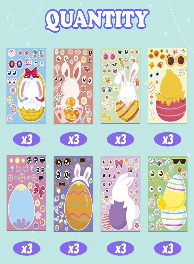 OHOME حشوات سلة عيد الفصح من OHOME - 24 ورقة ملصقات حرفية لعيد الفصح للأطفال | اصنع بنفسك بيضة أرنب سعيدة، هدايا عيد الفصح، حلويات، ألعاب، أنشطة، ديكور، لوازم حفلات للأطفال الصغار - Image 4