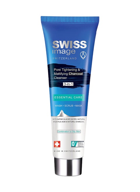Charcoal Cleanser 3-in-1 with Salicylic Acid 100 ml | Reduces Acne, Unclogs Pores, Controls Oil | Face Wash, Scrub & Mask | Combination, Oily & Acne-Prone Skin | Men & Women | Swiss Made