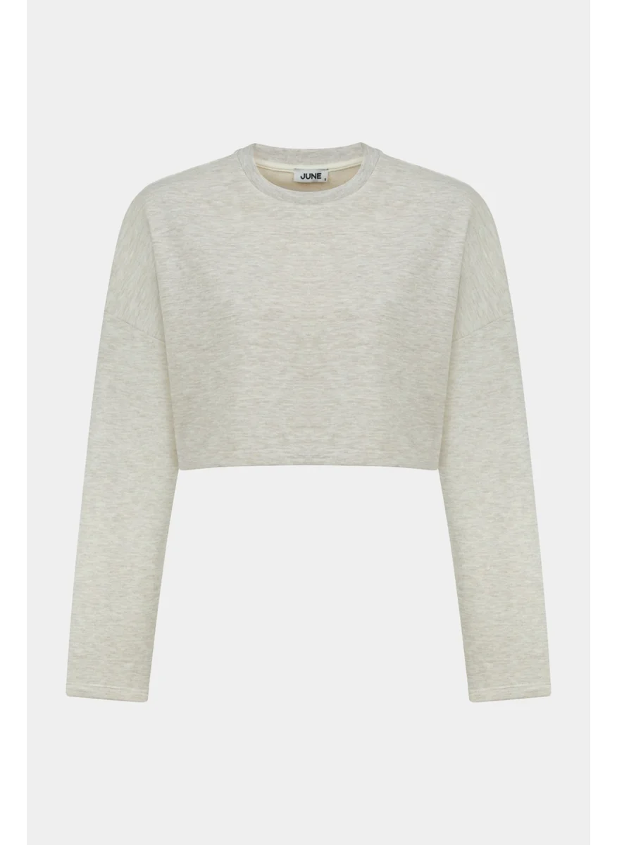 JUNE Women's Cotton Blend Crew Neck Crop Sweatshirt