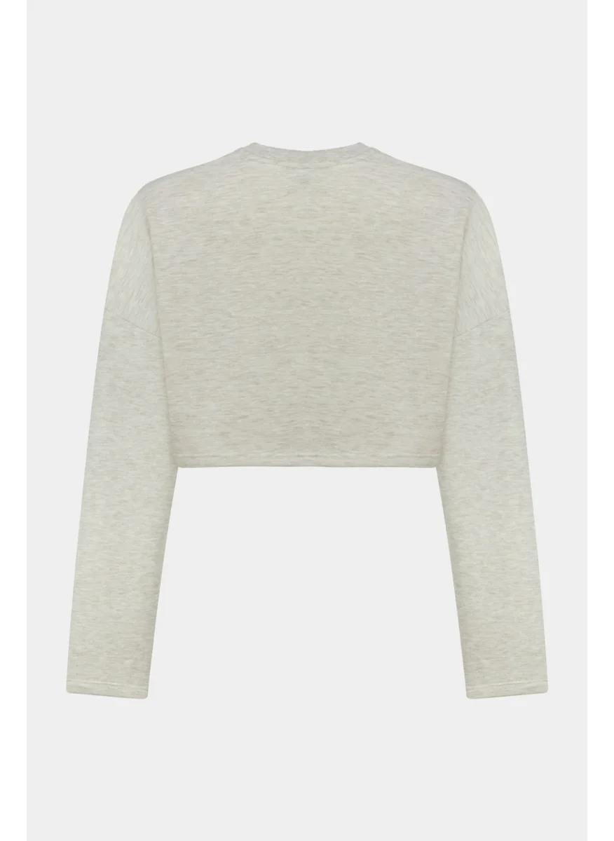 JUNE Women's Cotton Blend Crew Neck Crop Sweatshirt