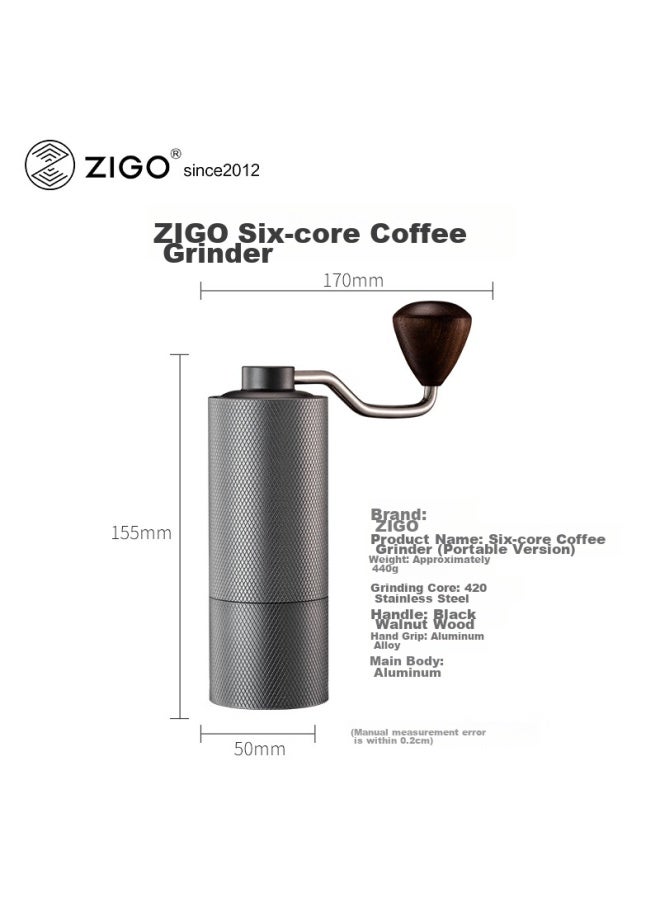 Zigo Hand-crank Coffee Grinder, Portable Cnc 6-blade Home Coffee Bean Grinder , Gray - Image 4
