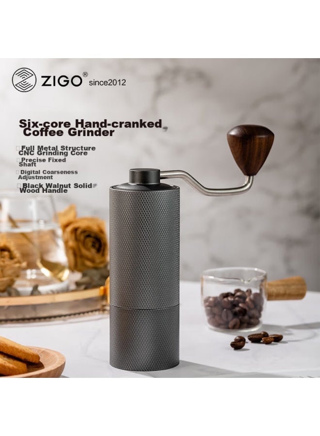 Zigo Hand-crank Coffee Grinder, Portable Cnc 6-blade Home Coffee Bean Grinder , Gray - Image 1