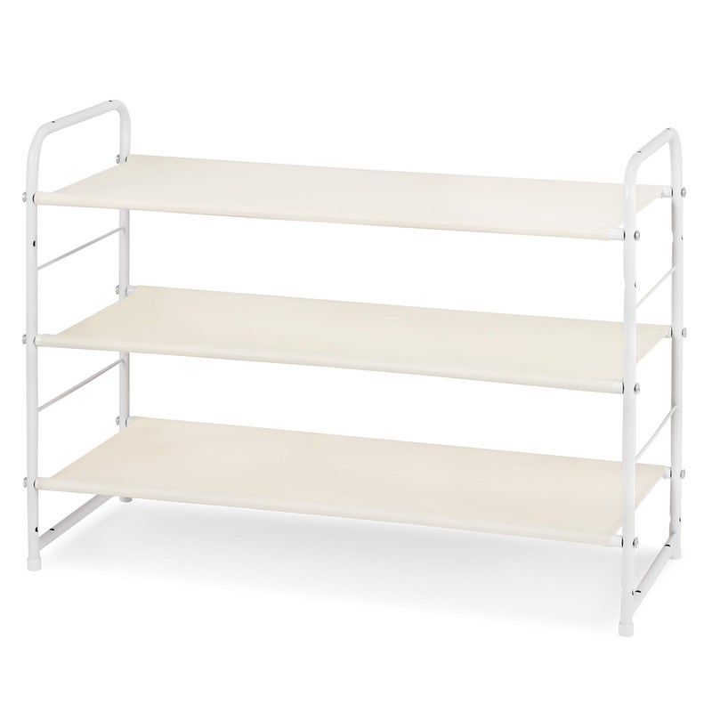 Simple Trending 3Tier Stackable Shoe Rack Expandable  Adjustable Fabric Shoe Shelf Storage Organizer White