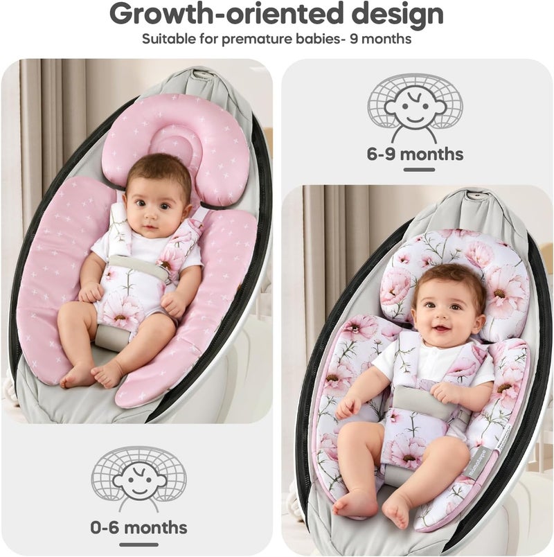 mamatepe إدراج الرضيع متوافق مع 4moms Mamaroo و Graco Swing ومقعد السيارة للرضع وعربة الأطفال وأرجوحة الأطفال الأخرى وهزاز الأطفال ومقعد القفز وسرير الأطفال حديثي الولادة - وسادة دعم الرأس والجسم، تصميم قابل للعكس - Image 2