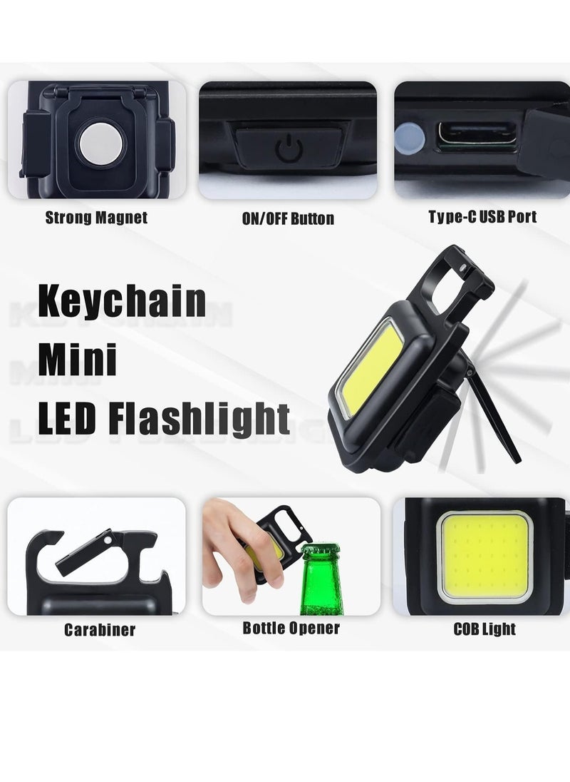 ELTRAZONE - Keychain Light - Rechargeable Flashlights, 4 Modes Mini Flashlight Keychain with Folding Bracket Bottle Opener and Magnetic Base for Emergency and Outdoor Use - Image 1