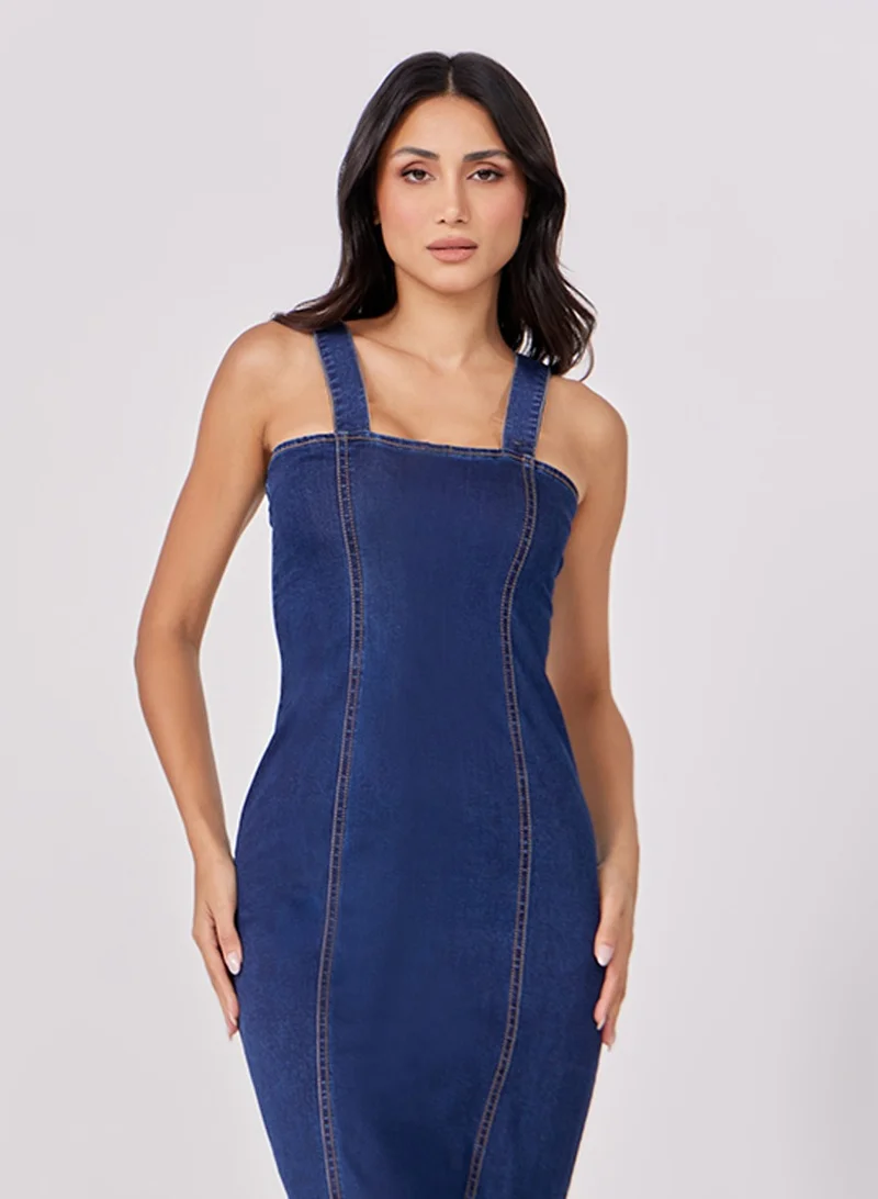 Zigzag Denim Midi Dress